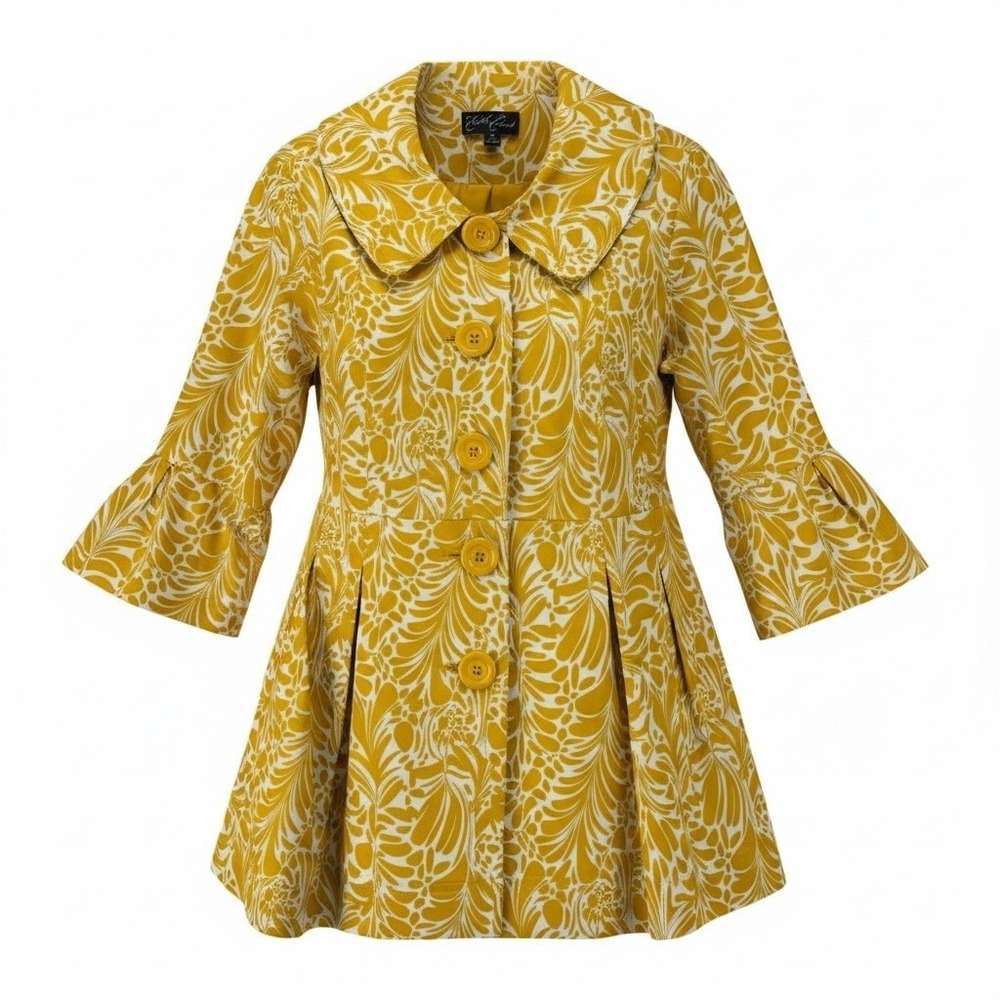 Button-up Flared & Pleated Tail Peacoat Med Spring Bright Bell‎ 3/4 Sleeve Fun